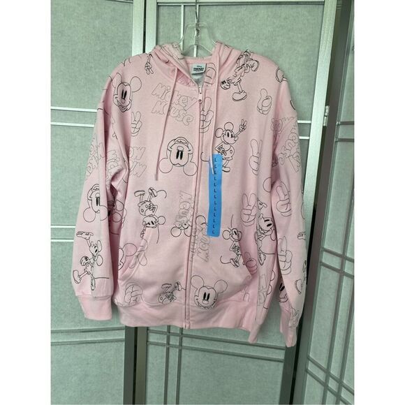 Disney Mickey Mouse Hoodie Sweatshirt Women Sz L Pink Full Zip Fleece NWT - Picture 2 of 9